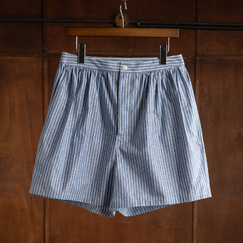 Men's Blue Striped Linen Shorts