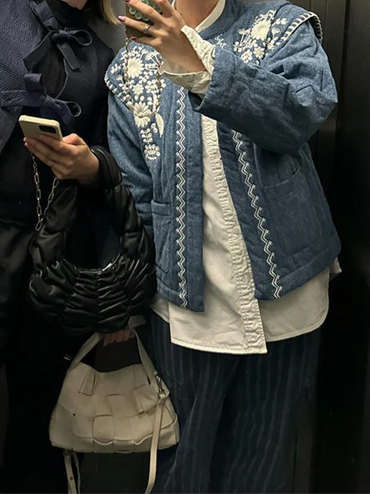 Nigikala Nigikala Printed Pocket Cotton Jacket 2025 Autumn And Winter Women's Single Buckle Commuting Warm Coat WQK0