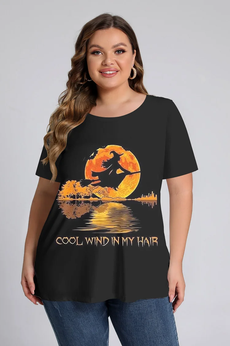 Flycurvy Plus Size Halloween Black Letters Character Graphic Print T-Shirt  Flycurvy [product_label]