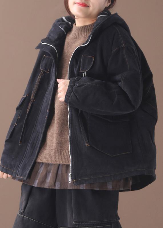 VCSHOES Loose black Plus Size clothes design hooded zippered pockets women coats