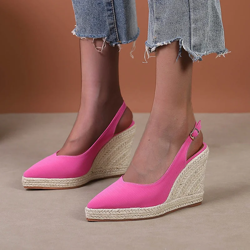 Wongn Wongn Thick Bottom Pointed High Heel Head Drag Back Empty Single Shoes Women's Straw Hemp Rope Bottom