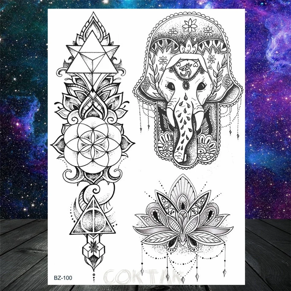 Black Dreamcatcher Temporary Tattoos Sticker For Women Fashion Body Art Back Tatoos Fake Jewelry Mandala Flower Tattoo For Party
