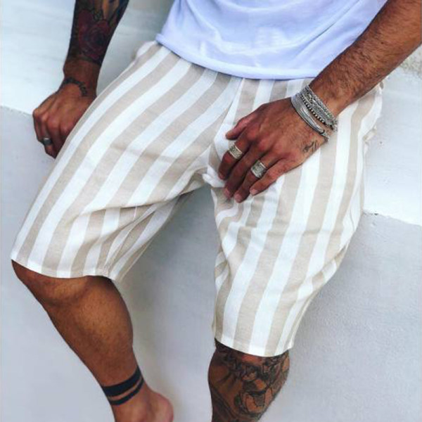 Men's Casual Striped Cotton Linen Shorts