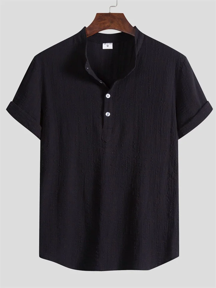 Men's Cotton Linen Shirt Casual Linen Solid Color Shirt for Men-Cosfine