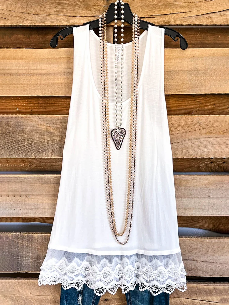 Women's Lace Hollow Design Long Tank Top