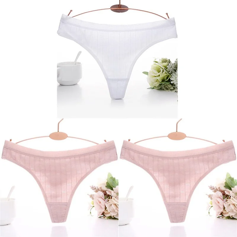 3PCS/Set Embossed Thong Cotton Panties for Women Underwear Sexy Lingerie Female Underpants 3D Striped Cotton G-string Panties
