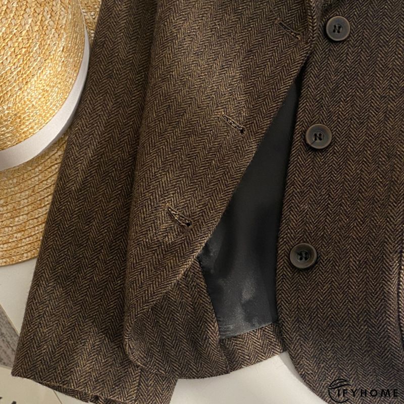 Brown Paneled Plain Long Sleeve Shawl Collar Blazer | IFYHOME