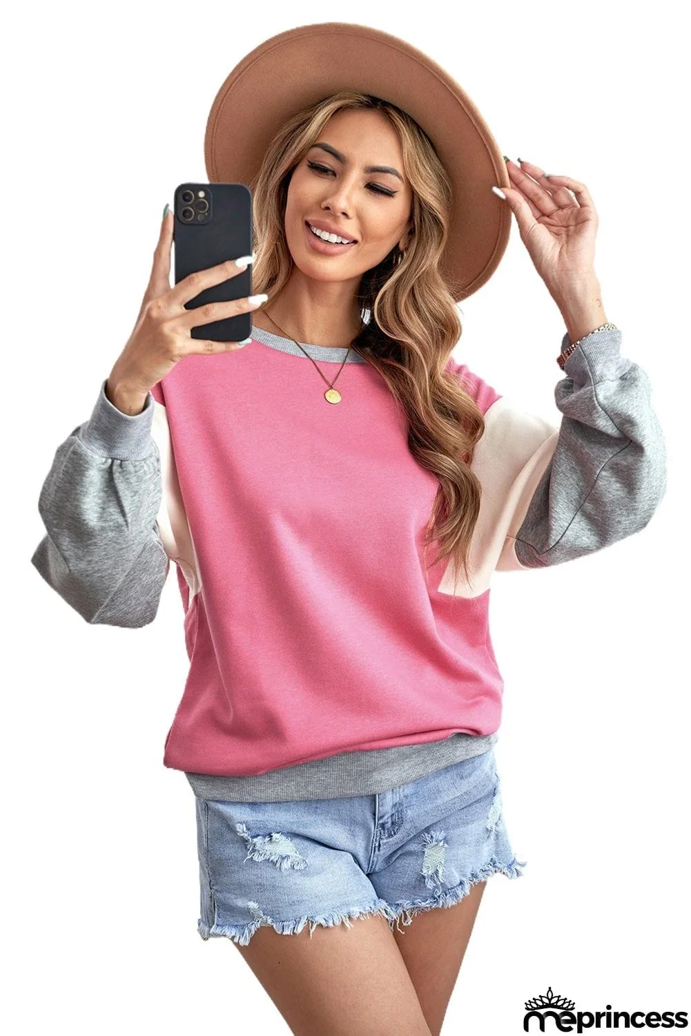 Women's Rose Colorblock Pullover Sweatshirt