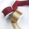 Premium Gauze Touch Golden Line Ribbon 6.5cm Festive Christmas Decor Gift Wrapping