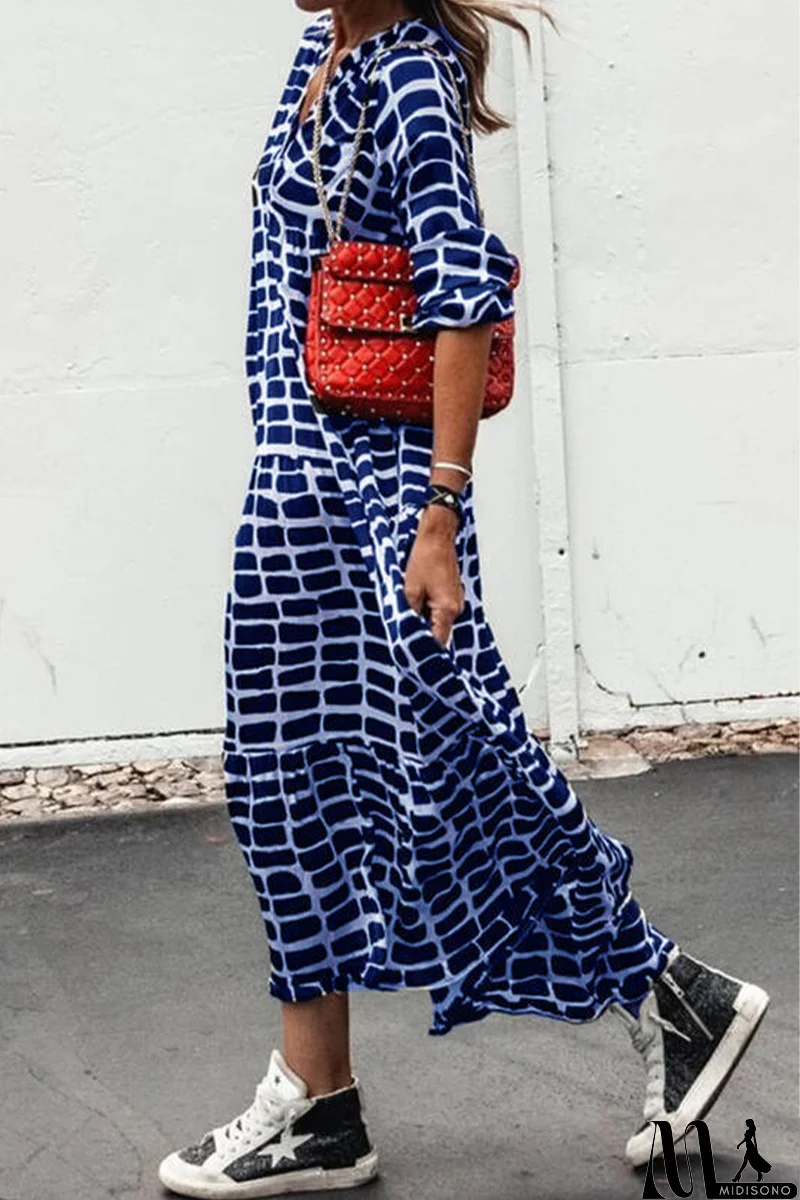 MidiSono - Casual Print Patchwork V Neck Straight Dresses(3 colors)