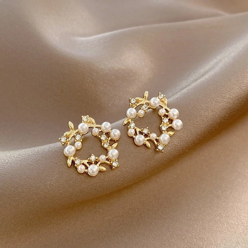 1 Piece IG Style Geometric Flower Inlay Alloy Artificial Pearls Ear Studs