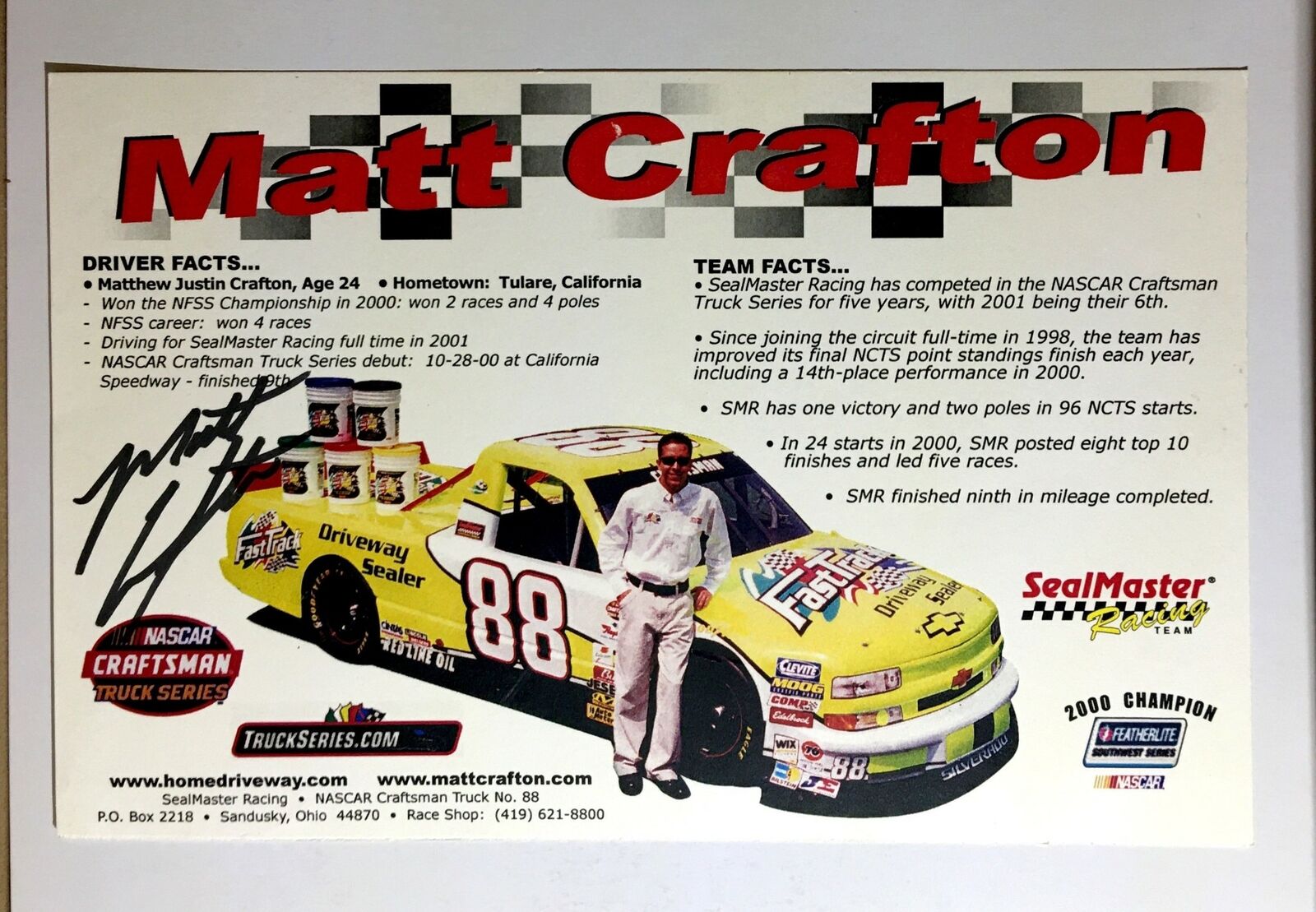 Matt Crafton Signed 5.5x8.5 Photo Poster painting Promo Hero Card Postcard NASCAR  Ship Auto