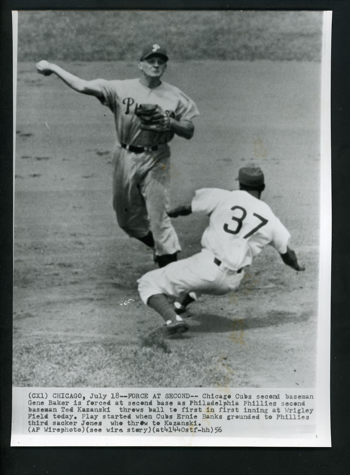 Ted Kazanski & Gene Baker 1956 Press Photo Poster painting Philadelphia Phillies Chicago Cubs