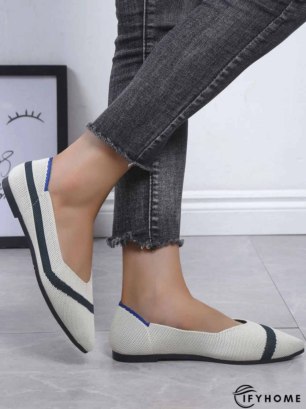 Trendy Knitted Color Contrast Pointed Toe Flats | IFYHOME