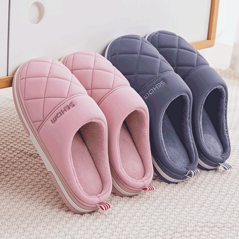 High Quality Men Women Slippers Winter Warm Down Cotton Slippers Autumn Winter Thick Bottom Indoor Home Soft Comfortable Shoes
