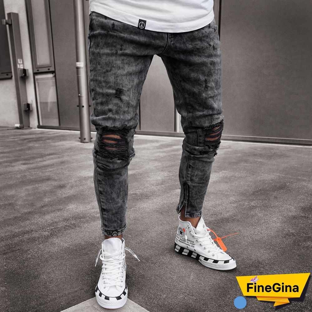 Men's Snowflake Casual Slim Zipper Jeans