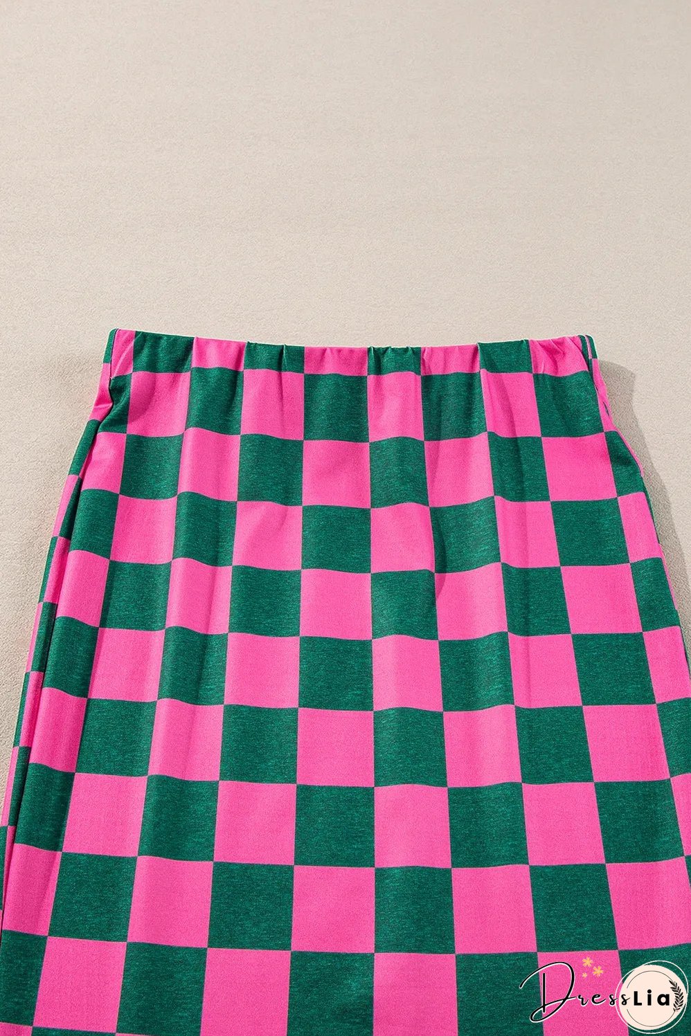 Rose Checkered Print Side Slit High Waist Midi Skirt