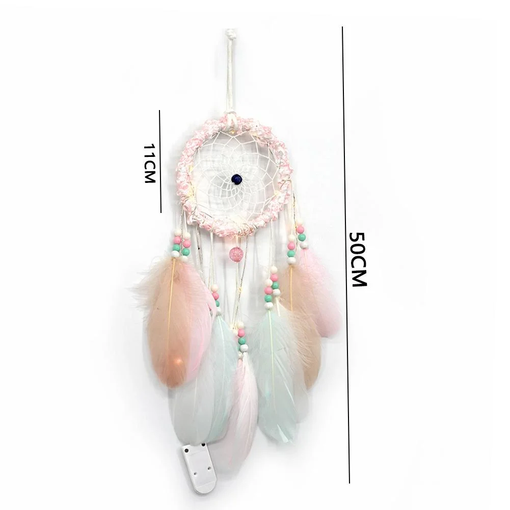 Romantic Feathers Beads Light Dream Catcher Bedroom Hanging Pendant Decor