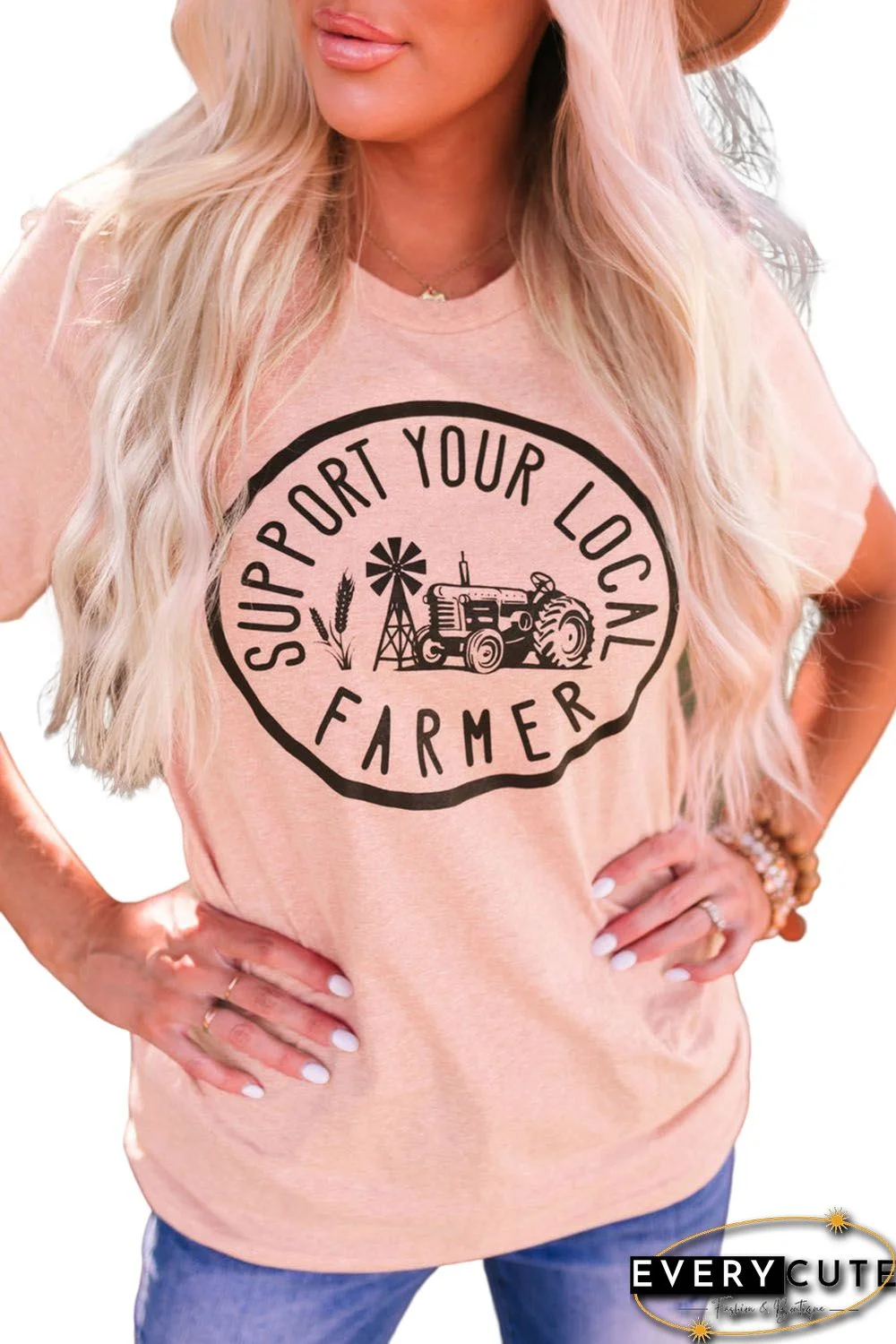 Pink Support Your Local Farmer Graphic Tee