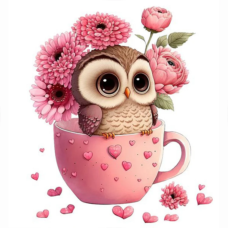 Fantasy-Pink Flower Owl - Full Round Drill Diamond Painting - 30*30CM(Canvas)