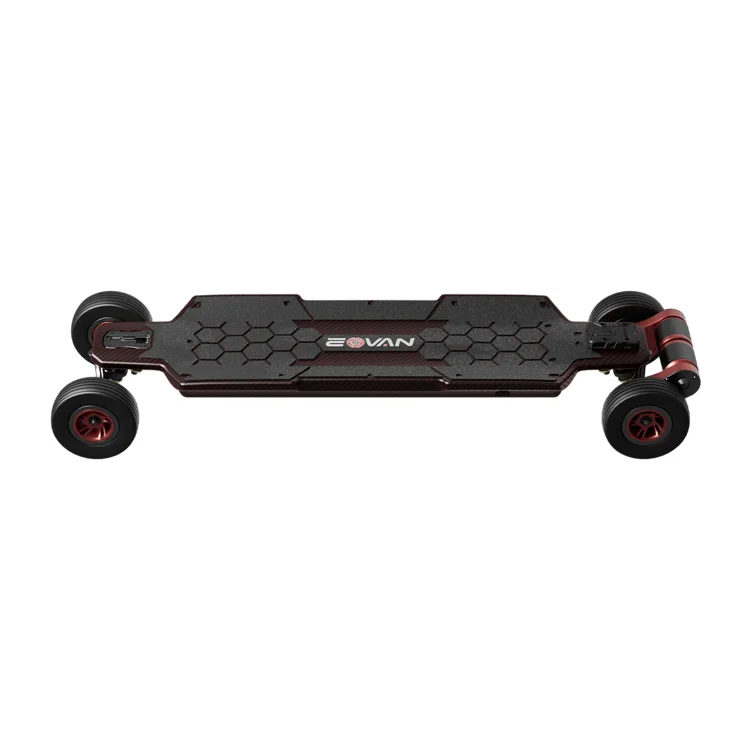 All Terrain Electric Skateboard with Red Carbon fiber Deck and Ultra High Power Ultra High Torque Motors