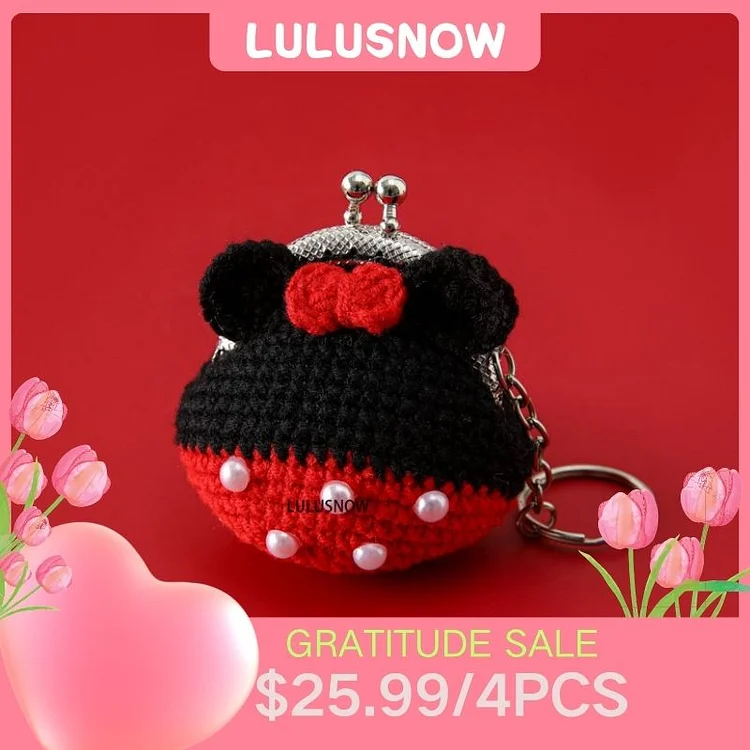Lulusnow Handmade Mickey Crochet Coin Purse Keychain Bag Pendant Gift for Her/Friend/Kids/Christmas/Easter