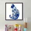 Blue And White Porcelain-Cat-Partial 11CT Stamped Cross Stitch Bead Embroidery 36*36cm