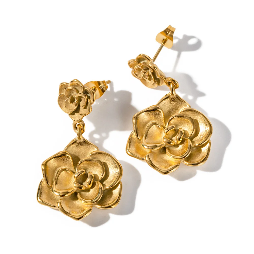18k Gold Plated Rose Drop Earrings