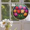 (US Only)Tulips 2D Flat DIY Diamond Art Sun Catcher Hanging Diamond Art Pendant Decor