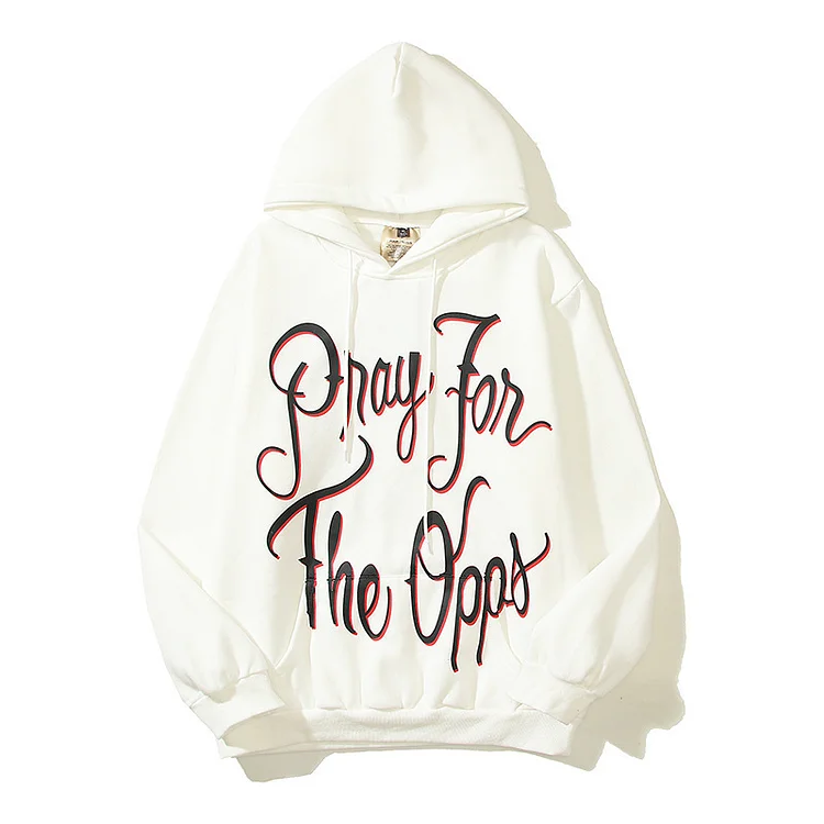 High Street Retro Hoodie Praying Hands Printed Loose Hooded Fleece Sweatshirt at Hiphopee