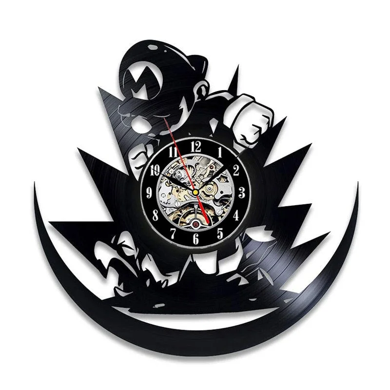 Super Mario Game Vinyl Record Wall Clock Modern Design Play Room 3D Hanging Clock Wall Watch Art Home Decor Gifts for Children