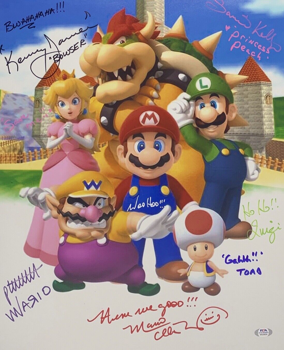 Super Mario Nintendo Cast Signed 16x20 Photo Poster painting PSA 9A33639 Martinet, James, Kelly