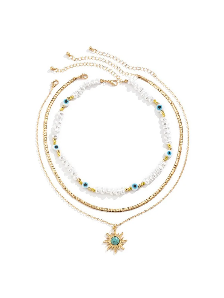 Vintage Ethnic Style Eye And Sun Turquoise Pendant Necklace