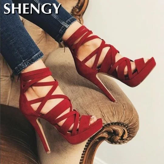 Ladies High-heeled Sandals Open-toed Pointed Cross Straps Back Zipper Slim Sexy Glamorous Club Outfit High Heels Party Elegant