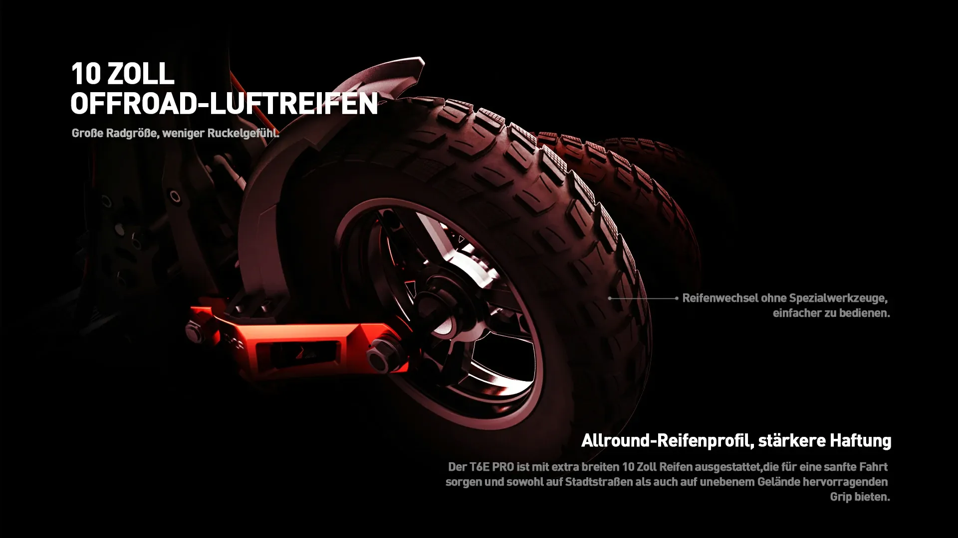 10-inch pneumatic off-road tires on Joyor T6E Pro for grip on all terrains