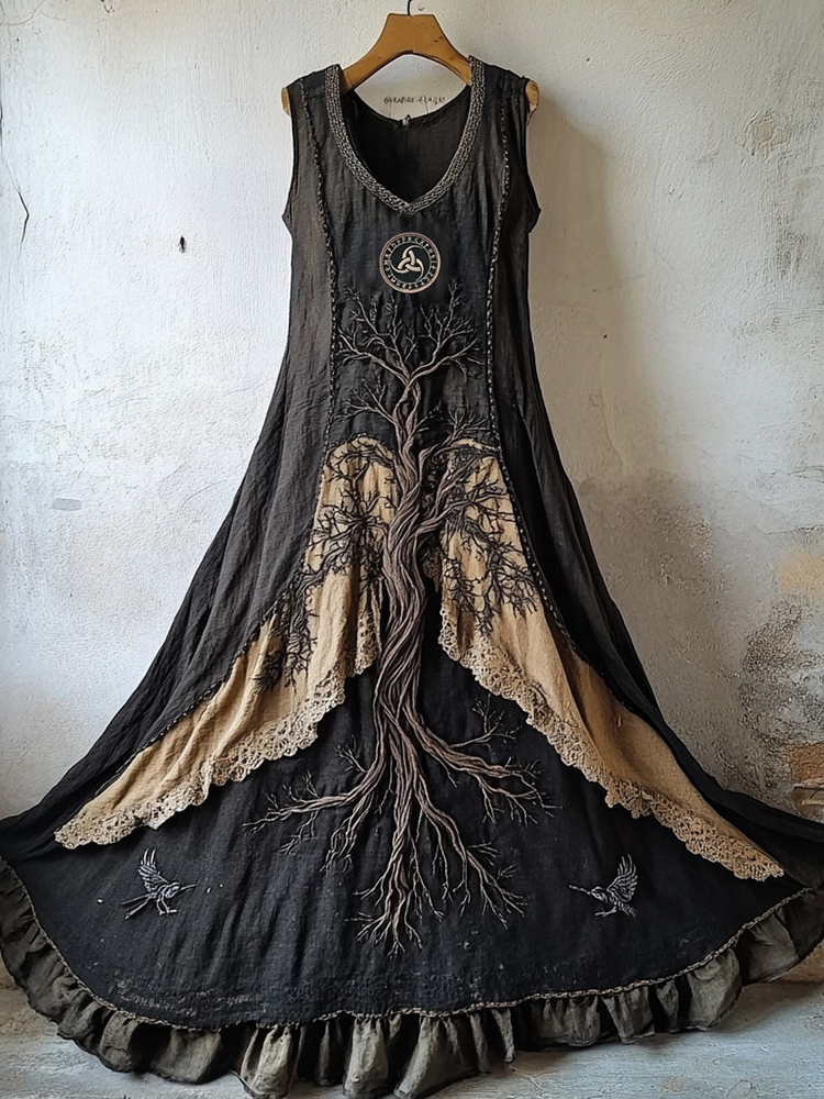 Tribal Life Of Tree Runes Embroidery Lace Art Tank Dress