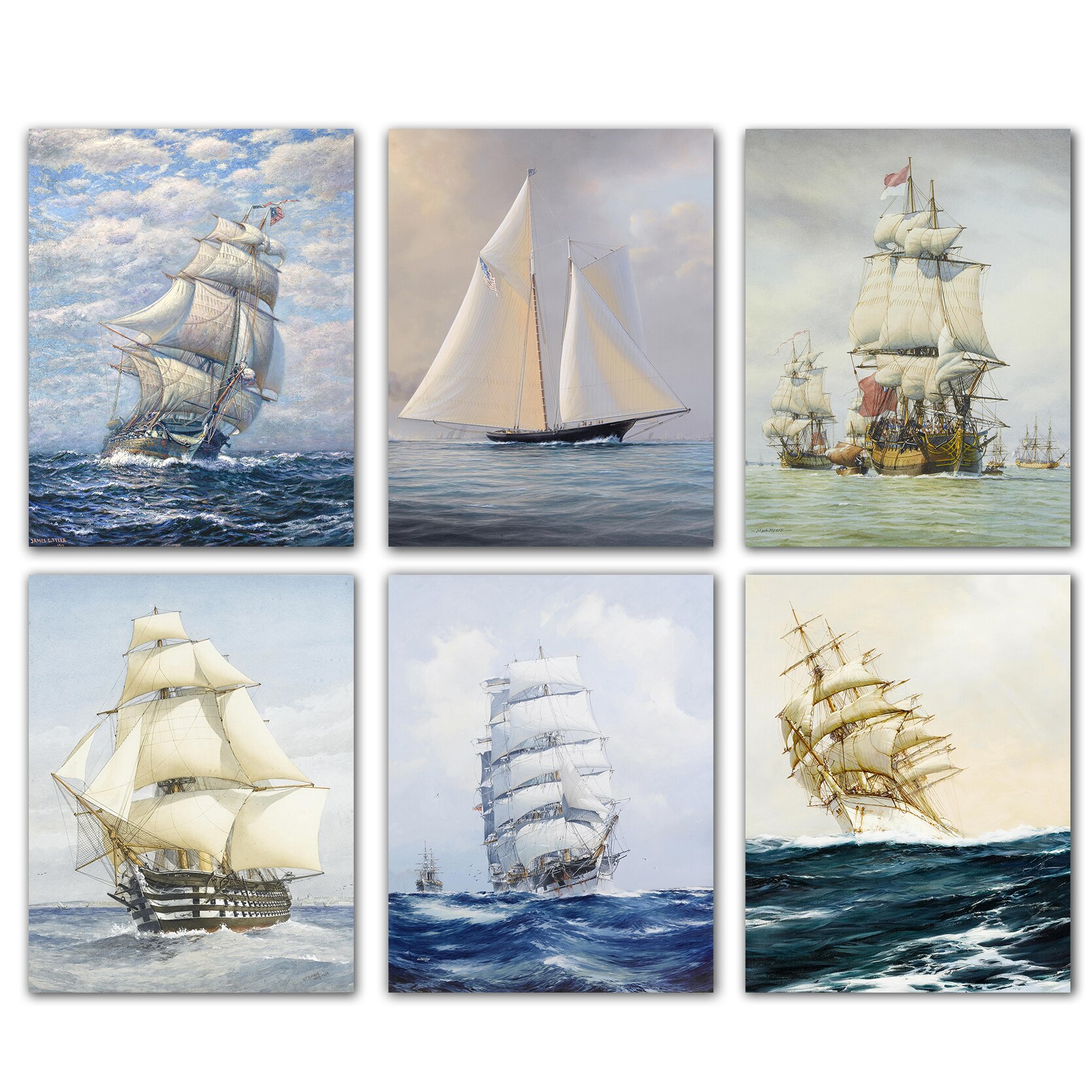 High-gloss Photo Paper 6pcs Ship Sailing Retro Nordic Poster Wall Picture High Quality Wall Sticker Living Room Bedroom Decor