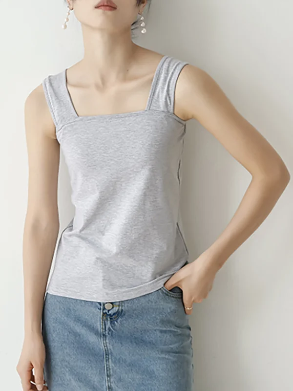 Casual Simple 6 Colors Square-Neck Sleeveless Vest