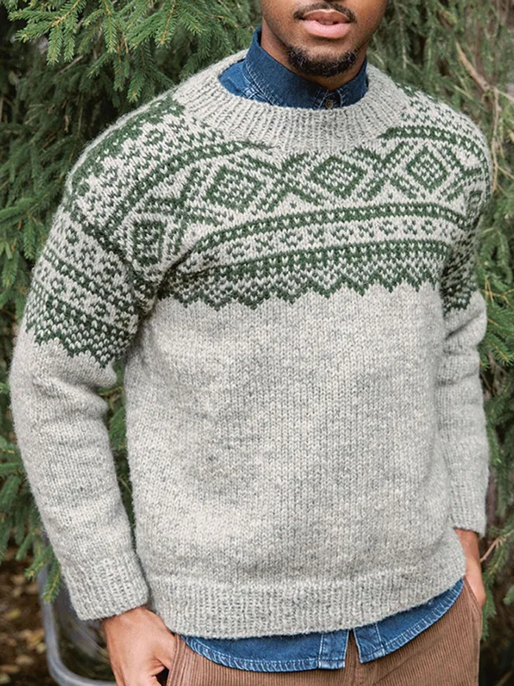 Vintage Warm Knitted Jacquard Iceland Crew Neck Sweater