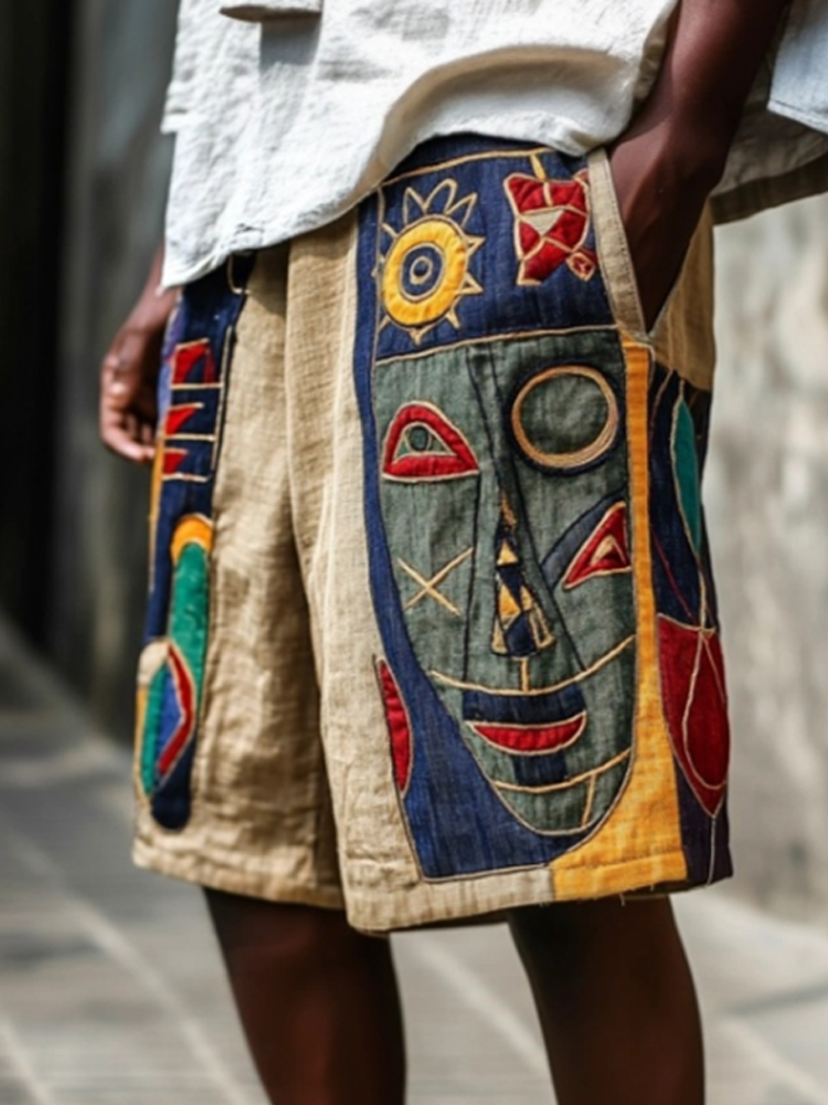 Comstylish Vintage Tribal Mask Geometric Art Men's Casual Shorts