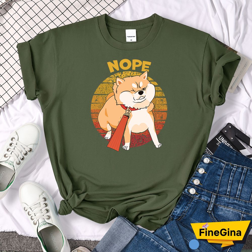 Kawaii Shiba Inu NOPE Cute Dog Print Female T Shirt Summer Oversized Tshirt Street Fit TopsTee Cartoon Oversize Womens T-Shirts