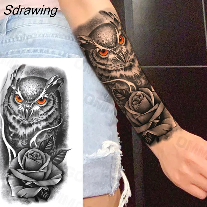 Sdrawing Rose Flower Skeleton Temporary Tattoos For Women Adult Girl Lion Tiger Crown Fake Tattoo Body Art Painting Tatoo Decal