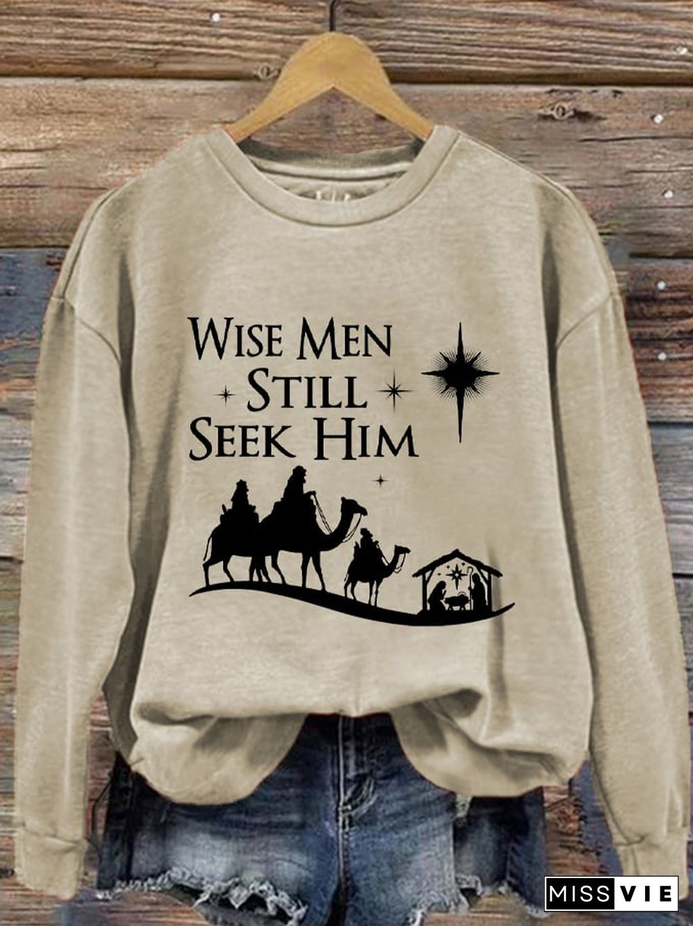 Women's Christmas Faith Wise Men Still Seek Him Christian Printed Sweatshirt