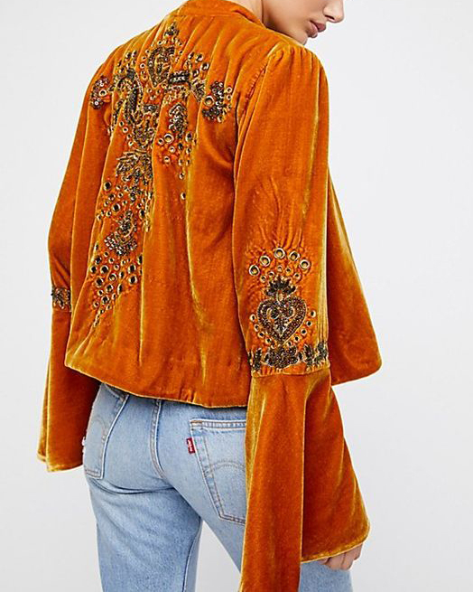 Embroidered velvet cardigan jacket