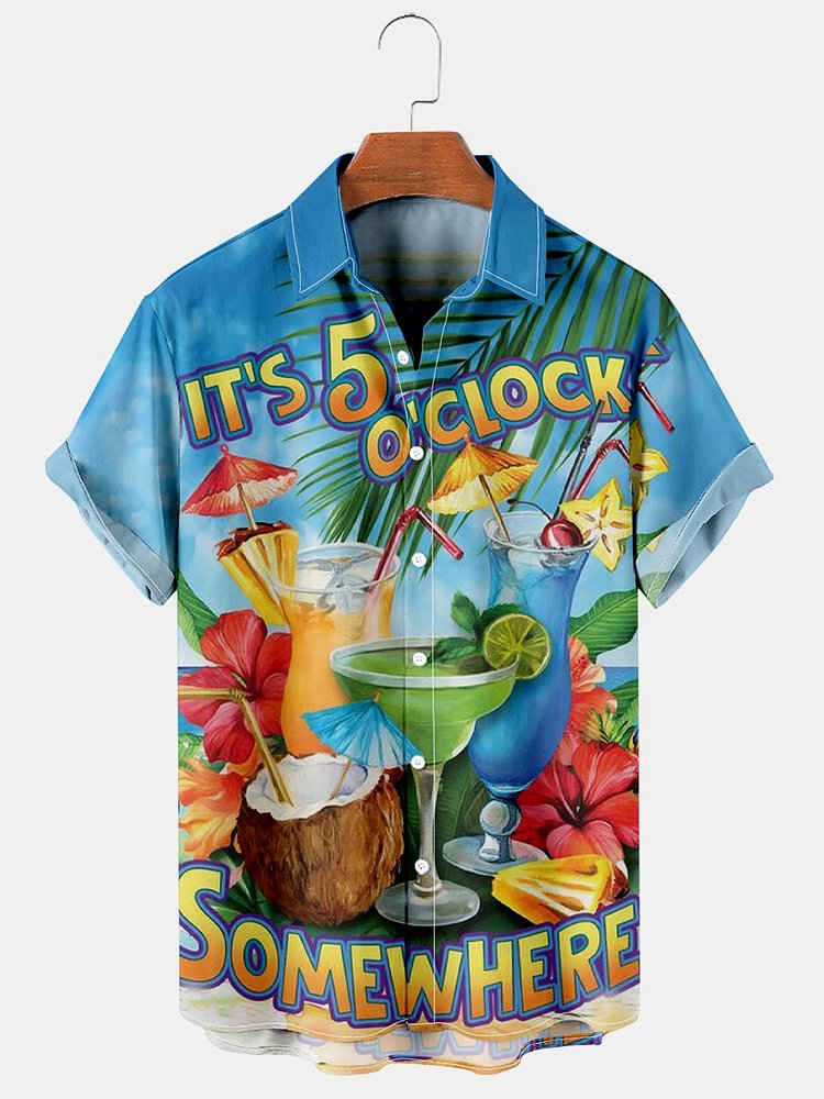 Men's Casual Hawaiian Wine Glass Print Shirt socialshop