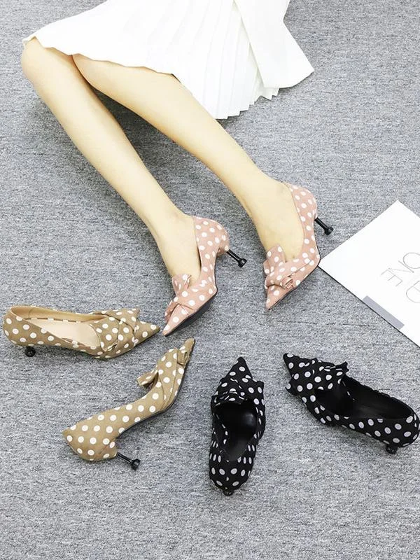 Fashion pointed polka dot personality non-slip fine cat high heels