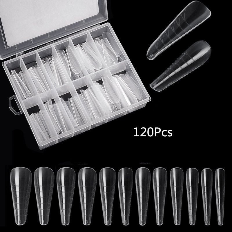 120Pcs/Box Quick Building Mold Nail Tips Dual Form False Nails Clear Manicure Tools for Extension Gel Nail Art