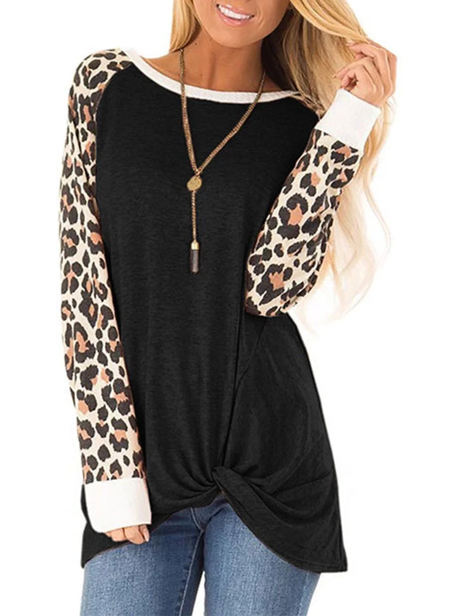 Casual T-shirt With Leopard Printing Long Sleeve