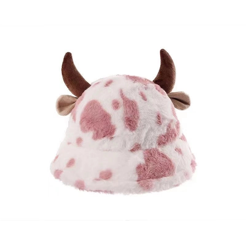 Japanese Style Cute Ears Plush Fisherman Hat Winter Versatile Thickened Warm Face-looking Small Basin Hat For Students