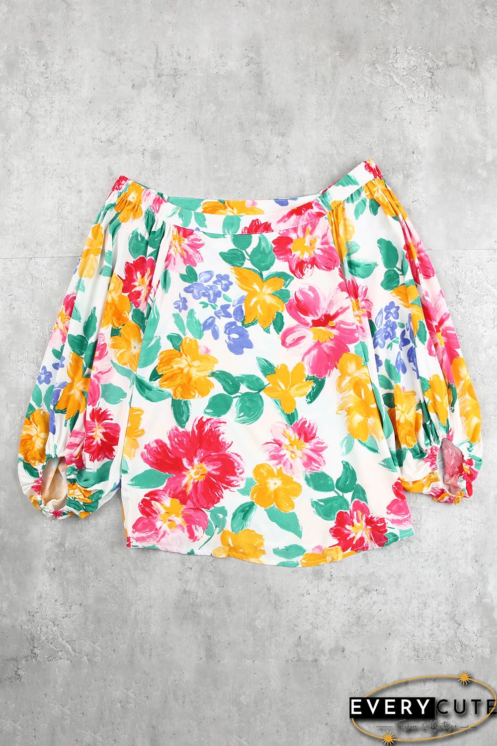 White Water Painting Flowers Sexy Off Shoulder Top